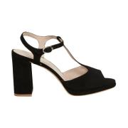 Zwarte leren T-bar sandalen Anaki , Black , Dames