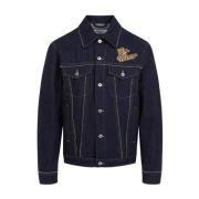 Blauwe Denim Jack met Rits Off White , Blue , Heren