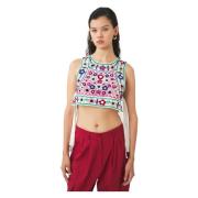 Handgehaakte cropped plastron Belinda Antik Batik , Multicolor , Dames