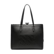 Zwarte Leren Tote Tas Casadei , Black , Dames