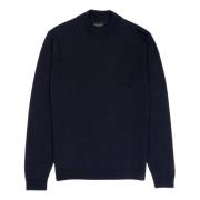 Navy Merino Wool Mockneck Sweater Roberto Collina , Blue , Heren