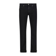 Selvedge Slim Fit Zwarte Denim Jeans Tela Genova , Black , Heren