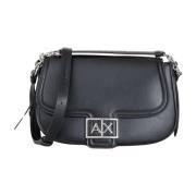 Zwarte schoudertas met metalen logo Armani Exchange , Black , Dames