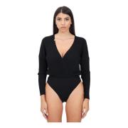 Zwart Geribbeld Bodysuit met Logo Plaque Elisabetta Franchi , Black , ...