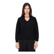 Zwarte V-hals trui Casual Chic Simona Corsellini , Black , Dames