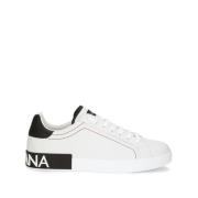 Witte Leren Logo Patch Sneakers Dolce & Gabbana , White , Heren