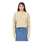 Beige Crewneck Sweater met CK Monogram Calvin Klein Jeans , Beige , Da...