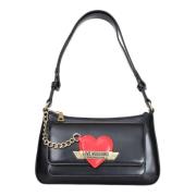 Zwarte schoudertas voor dames met rode hartbedel Love Moschino , Black...