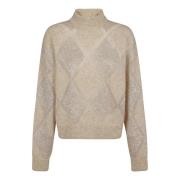 Argyle Wol Mohair Trui Brunello Cucinelli , Beige , Dames