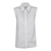 Monili Detail Poplin Shirt Brunello Cucinelli , White , Dames