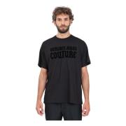 Gotisch Logo Velvet Trim Short Sleeve Tee Versace Jeans Couture , Blac...