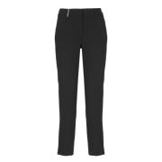 Zwarte Broek met Leren Detail Peserico , Black , Dames