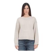 Beige Gebreide Trui met Vlechtdesign Armani Exchange , White , Dames