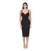 Zwarte Midi Jurk Cup-Cut Stretch Crêpe Elisabetta Franchi , Black , Da...