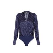 Navy Gestreepte Zijden Bodysuit Blouse Elisabetta Franchi , Blue , Dam...