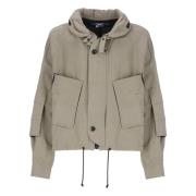 Groene Katoen Linnen Jas met Capuchon Junya Watanabe , Beige , Heren