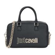 Zwarte schoudertas met tweekleurig logo Just Cavalli , Black , Dames