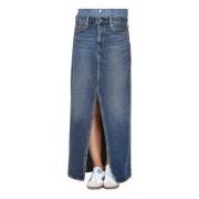 Denim Lange Rok Enkel Kolom Levi's , Blue , Dames