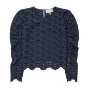 Geborduurde Navy Top met Pofmouwen Munthe , Blue , Dames