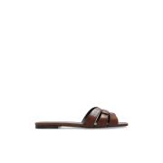 Slippers met logo Saint Laurent , Brown , Dames