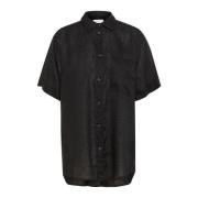 Zwarte Linnen Shirt Blouse Oversized Zak Part Two , Black , Dames