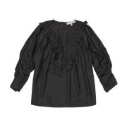 Elegante Zijden Blouse met V-hals Detail Munthe , Black , Dames