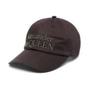 Zwarte Katoenen Geborduurde Logo Hoed Alexander McQueen , Black , Here...