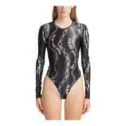 Abstract Multicolor Logo Bodysuit Versace Jeans Couture , Black , Dame...