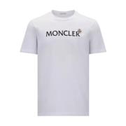 Logo T-Shirt Wit Crew Neck Korte Mouw Moncler , White , Heren