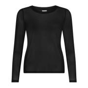 Lange Mouw Mesh T-Shirt 14798 Zwart IN Front , Black , Dames