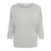 Pearl Grey Mel R-Neck Pullover Trui Saint Tropez , Gray , Dames