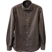 Bruine Stone Wash Overhemd Slim Fit Mazzarelli , Brown , Heren