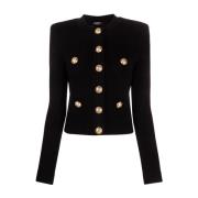 Zwarte Geknoopte Crewneck Cardigan Sweater Balmain , Black , Dames