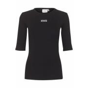 Half Sleeve Logo Top Zwart Gestuz , Black , Dames