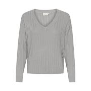 Melange Gebreide Pullover Trui Kaffe , Gray , Dames