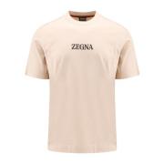 Beige Katoenen T-shirt met Ronde hals Ermenegildo Zegna , Beige , Here...