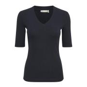 Marineblauw V-Hals T-Shirt InWear , Black , Dames