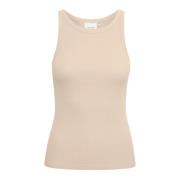 Geribbelde Cashmere Top Gestuz , Beige , Dames