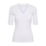 Klassieke Geribbelde V-Hals T-Shirt InWear , White , Dames