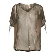 Mesh Blouse met Bosprint Cream , Green , Dames