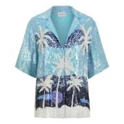 Heldere Blauwe V-hals Shirt P.a.r.o.s.h. , Blue , Dames