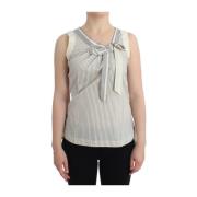 Gestreepte Katoen-Zijden Strik Top Ermanno Scervino , White , Dames