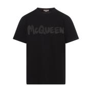 Zwart Graffiti Logo Crew-Neck T-Shirt Alexander McQueen , Black , Here...