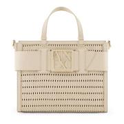 Beige Stro Tote Tas met Logo Armani Exchange , Beige , Dames