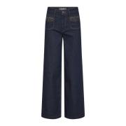 Wijde Pijp Jeans met Stud Details MOS Mosh , Blue , Dames