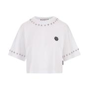 Studded White Cropped T-shirt Philipp Plein , White , Dames