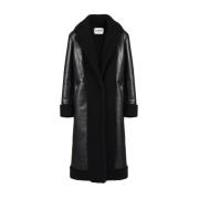 Luxe Faux Leren Jas met Ecofur Inzetstukken Iceberg , Black , Dames