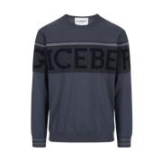 Merino Wol Logo Trui Iceberg , Gray , Heren