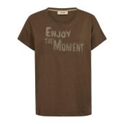 Rain Drum Tee Top met parellogo MOS Mosh , Brown , Dames