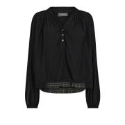 Boho-geïnspireerde Kant Blouse met Pofmouwen MOS Mosh , Black , Dames